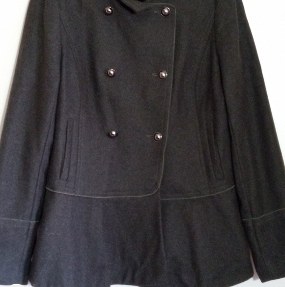 Banana Republic army green military wool blend peplum cadet pea coat - Picture 2 of 9